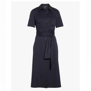 Lafayette 148 Wrenley Stretch Cotton Shirt Wrap Dress in Navy